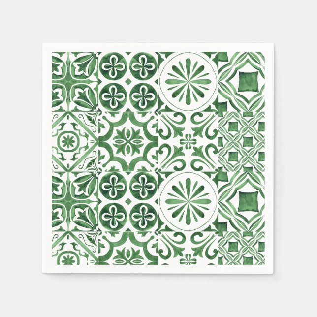 Green tile Italian summer trendy Napkins (Front)