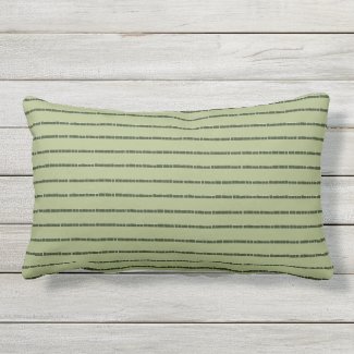 Green Tile Stripe Khaki Outdoor Lumbar Pillow