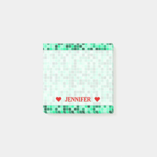 Green Tiled Squares Pattern & Custom Name Note