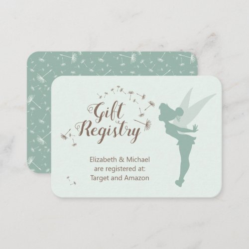 Green Tinker Bell Baby Shower Gift Registry Enclosure Card