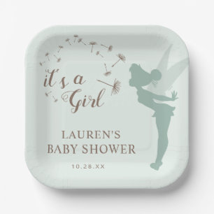 Green Tinker Bell Baby Shower Paper Plates