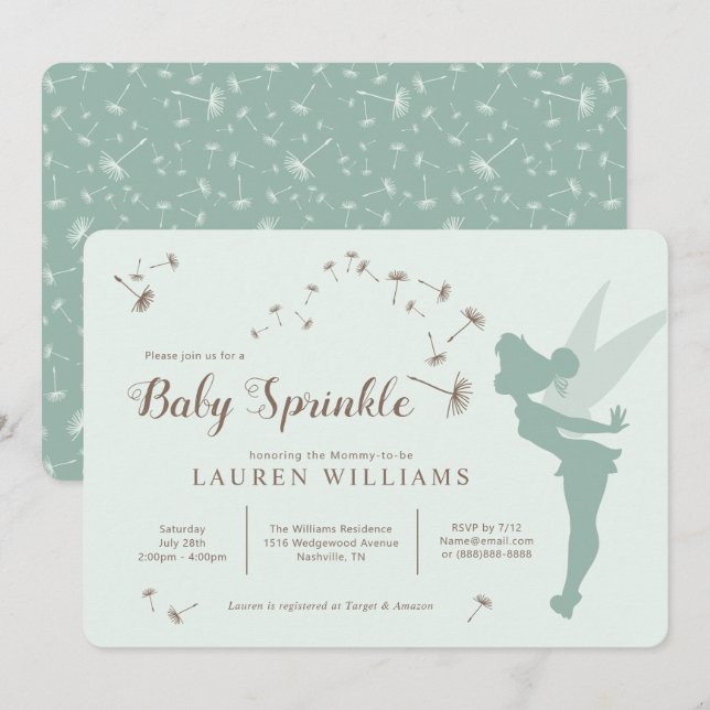 Green Tinker Bell Girl Baby Sprinkle Invitation (Front/Back)