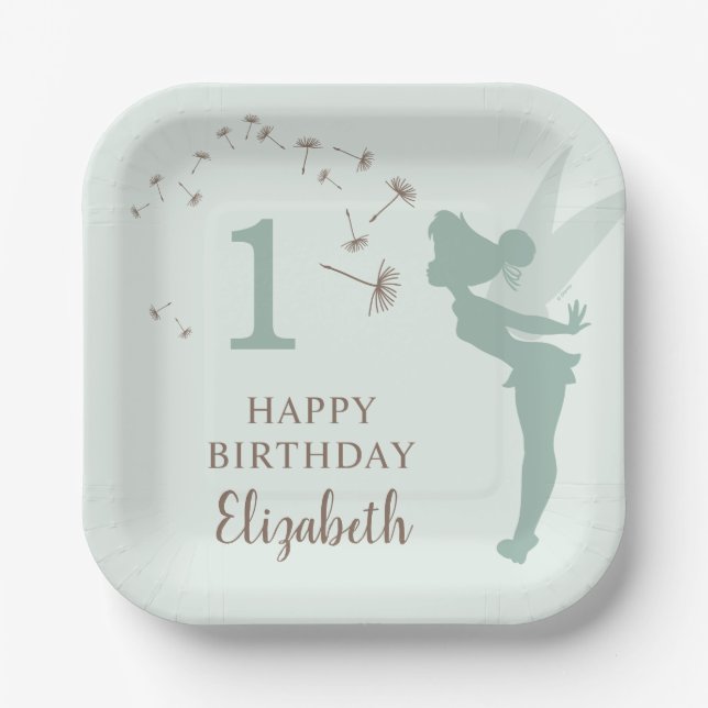 Green Tinker Bell Girl Birthday Paper Plates (Front)