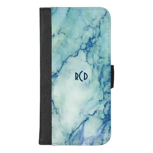 Green tint marble with blue sparkles accent iPhone 87 plus wallet case