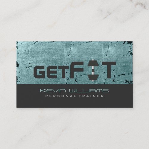 Green Tint Vintage Grunge Texture Fitness Trainer Business Card