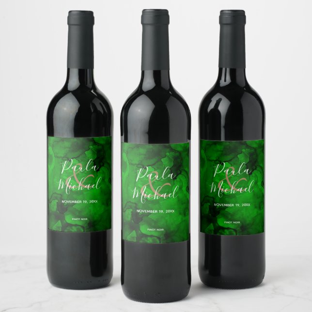 Green to Black Watercolor Wine Bottle Label (Bottles)