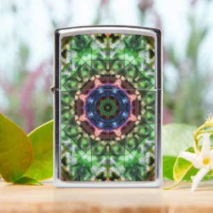 Green to brown circle kaleidoscope, acrylic style zippo lighter