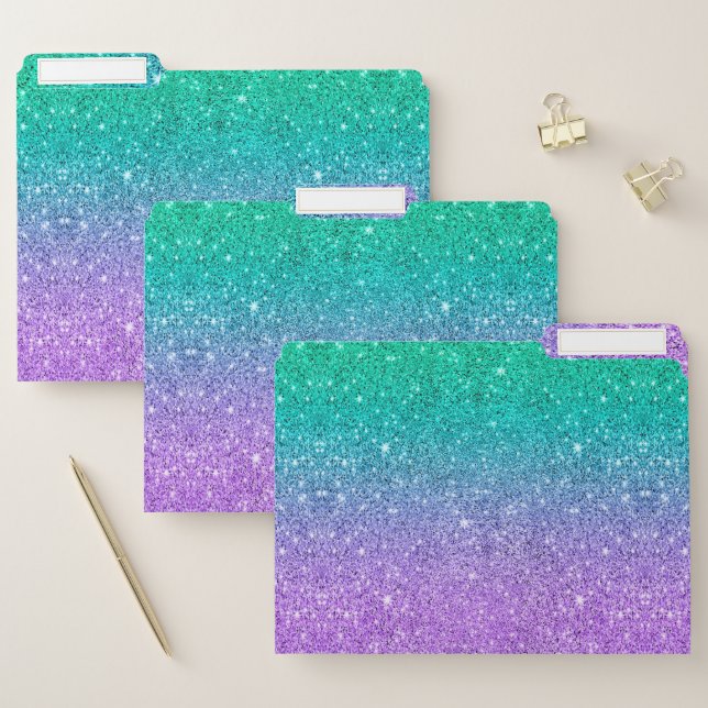 Green to purple faux glitter ombre file folder (Set)