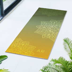 Green To Yellow Gradient Asymmetric Mandala Yoga Mat