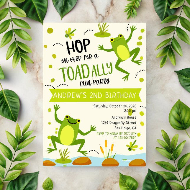 Green TOADally Fun Frog Kids Birthday Party Invitation (Creator Uploaded)