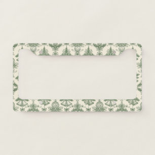 Green Toile Christmas Bells & Ornaments Pattern License Plate Frame