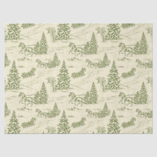 Green Toile Christmas Sleigh Ride Pattern Tissue Paper
