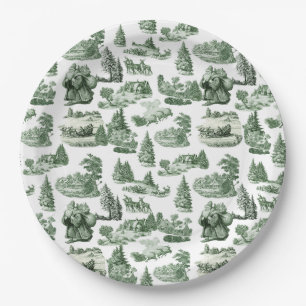 Green Toile Christmas Village Santa Reindeer  Paper Plates