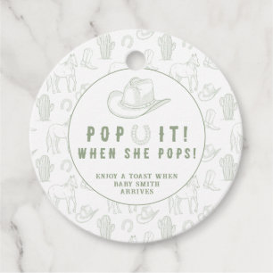 Green Toile Cowboy POP IT! Baby Shower Favor Tags