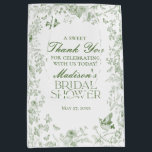 Green Toile De Jouy Bridal Shower Favors Medium Gift Bag<br><div class="desc">Transform your celebration with our Olive Green Toile de Jouy Party Decor Collection. This elegant ensemble showcases intricate chinoiserie wildflowers, birds, and butterflies, all meticulously designed to create a sophisticated and timeless atmosphere. With detailed florals and a rich olive green palette, this collection adds a touch of refined beauty to...</div>
