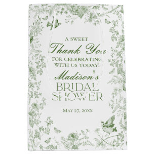 Green Toile De Jouy Bridal Shower Favors Medium Gift Bag