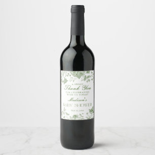 Green Toile De Jouy Floral Baby Shower Favors Wine Label