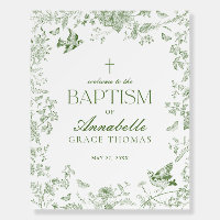 Green Toile De Jouy Floral Baptism Welcome Sign