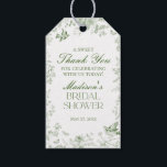 Green Toile De Jouy Floral Bridal Shower Favors Gift Tags<br><div class="desc">Transform your celebration with our Olive Green Toile de Jouy Party Decor Collection. This elegant ensemble showcases intricate chinoiserie wildflowers, birds, and butterflies, all meticulously designed to create a sophisticated and timeless atmosphere. With detailed florals and a rich olive green palette, this collection adds a touch of refined beauty to...</div>