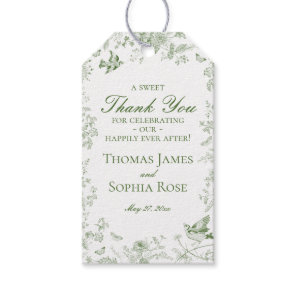 Green Toile De Jouy Floral Wedding Party Favors Gift Tags