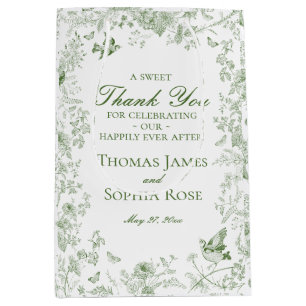 Green Toile De Jouy Floral Wedding Party Favors Medium Gift Bag