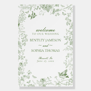 Green Toile De Jouy Floral Wedding Welcome Sign