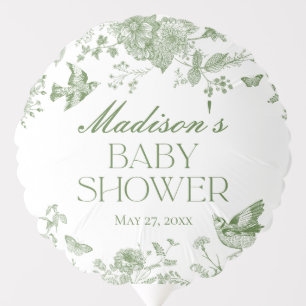 Green Toile De Jouy Vintage Floral Baby Shower Balloon