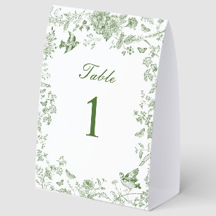 Green Toile De Jouy Vintage Floral Baby Shower Paper Table Tent