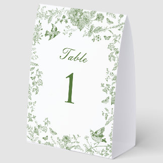 Green Toile De Jouy Vintage Floral Baby Shower Paper Table Tent