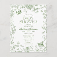 Green Toile De Jouy Vintage Floral Baby Shower