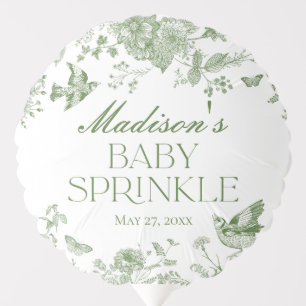 Green Toile De Jouy Vintage Floral Baby Sprinkle Balloon