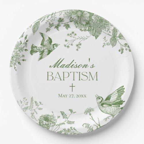 Green Toile De Jouy Vintage Floral Baptism