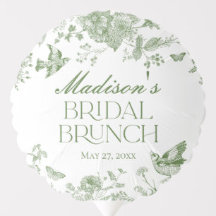 Green Toile De Jouy Vintage Floral Bridal Brunch Balloon