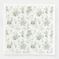Green Toile De Jouy Vintage Floral Chinoiserie