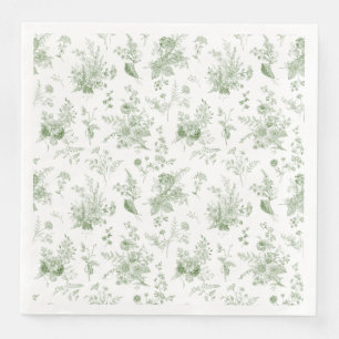 Green Toile De Jouy Vintage Floral Chinoiserie Paper Dinner Napkins