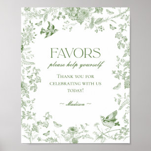 Green Toile De Jouy Vintage Floral Favors Sign