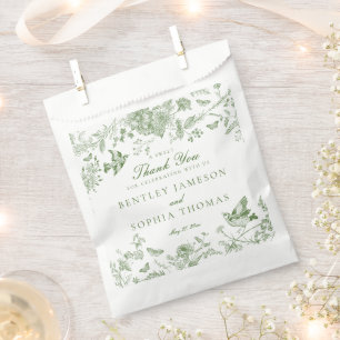 Green Toile De Jouy Vintage Floral Wedding Dessert Favor Bag
