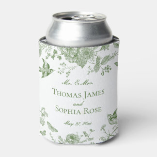 Green Toile De Jouy Vintage Floral Wedding Favors Can Cooler