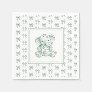 Green Toile Elephant Baby Shower Napkins