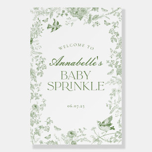 Green Toile Floral Baby Sprinkle Welcome Sign