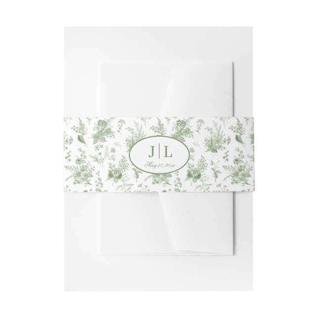 Green Toile Floral Belly Band for Wedding (Front Example)
