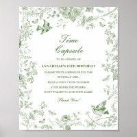Green Toile Floral Time Capsule Baby Birthday Game
