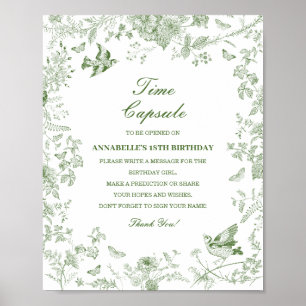Green Toile Floral Time Capsule Baby Birthday Game Poster