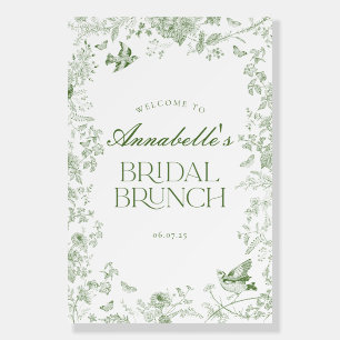 Green Toile Jouy Floral Bridal Brunch Welcome Sign