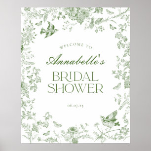 Green Toile Jouy Floral Bridal Shower Welcome Sign