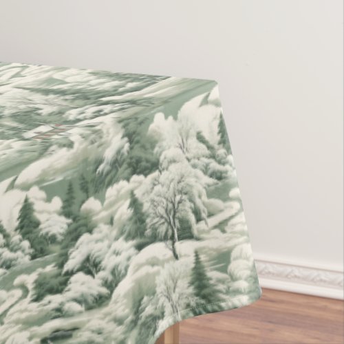 Green Toile Snowy Landscape Tablecloth
