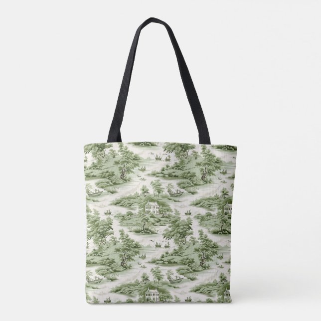 Green Toile Tote Bag (Back)
