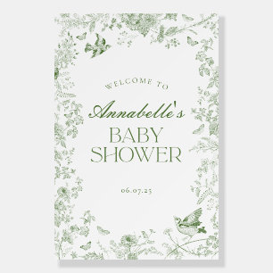 Green Toile Vintag Floral Baby Shower Welcome Sign