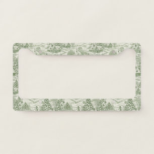 Green Toile Vintage Christmas Village Pattern (3) License Plate Frame