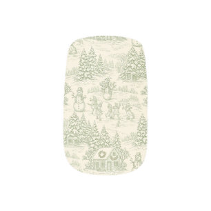 Green Toile Vintage Christmas Village Pattern (5) Minx Nail Art